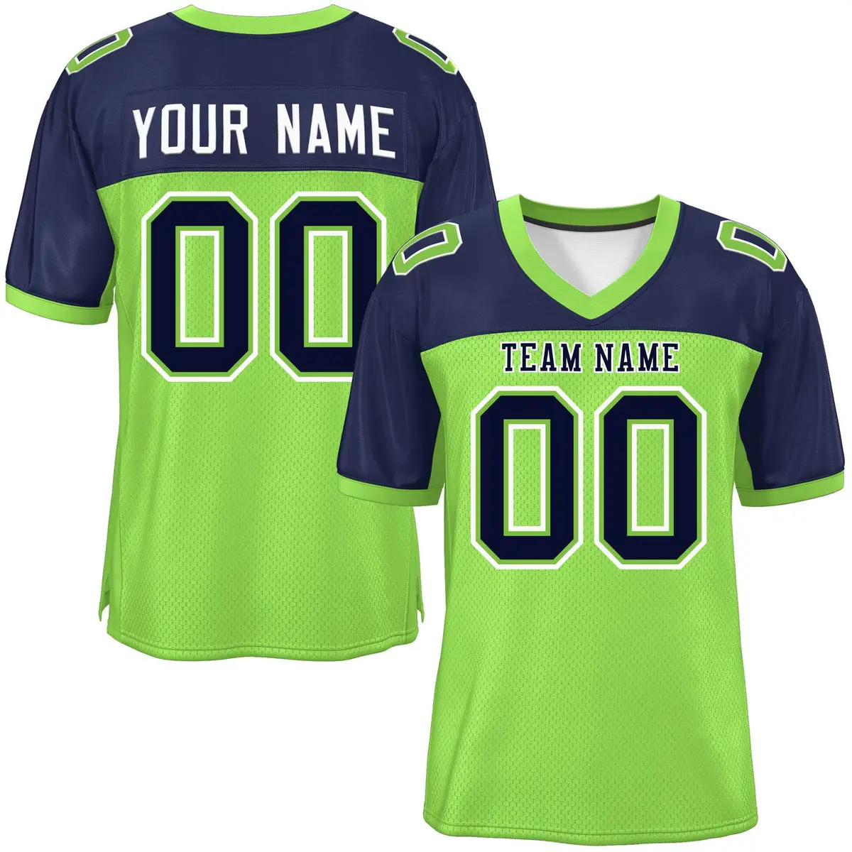Neon Green-Navy Raglan Sleeve Authentic Football Jersey