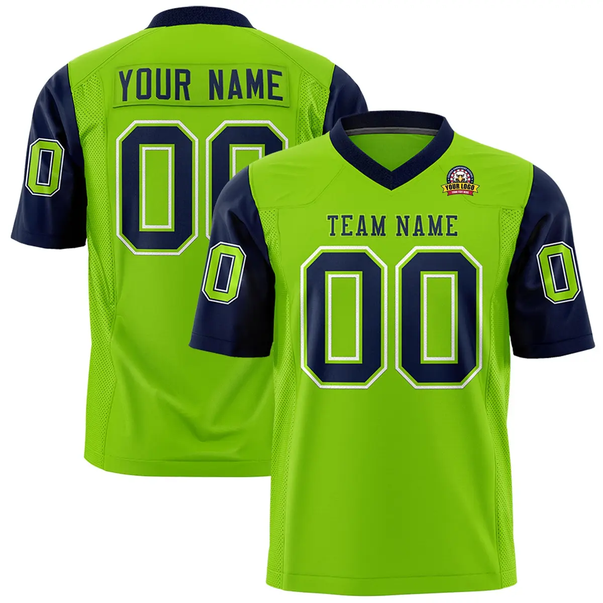 Neon Green Navy Raglan Sleeves Authentic Football Jersey