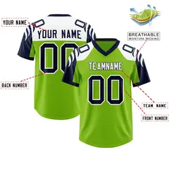 Neon Green Navy Raglan Sleeves Football Jersey 2