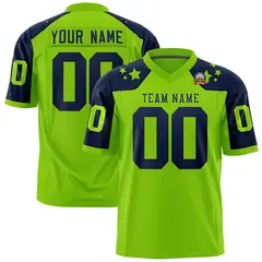 Neon Green Navy Shoulder Star Pattern Flag Football Jersey 1