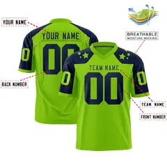 Neon Green Navy Shoulder Star Pattern Flag Football Jersey 2