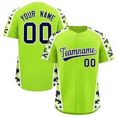 Neon Green Navy Side Camo Baseball Jersey 1
