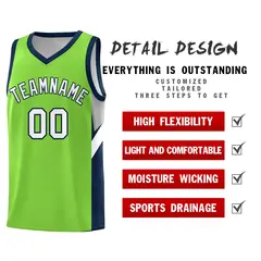 Neon Green Navy Side Design Basketball Jersey Sports Uniform 2