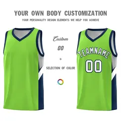 Neon Green Navy Side Design Basketball Jersey Sports Uniform 3