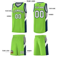 Neon Green Navy Side Design Basketball Jersey Sports Uniform 5
