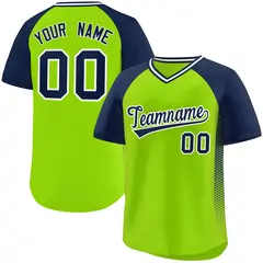 Neon Green Navy Side Spot Raglan Pullover Baseball Jersey
