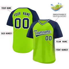 Neon Green Navy Side Spot Raglan Pullover Baseball Jersey 2