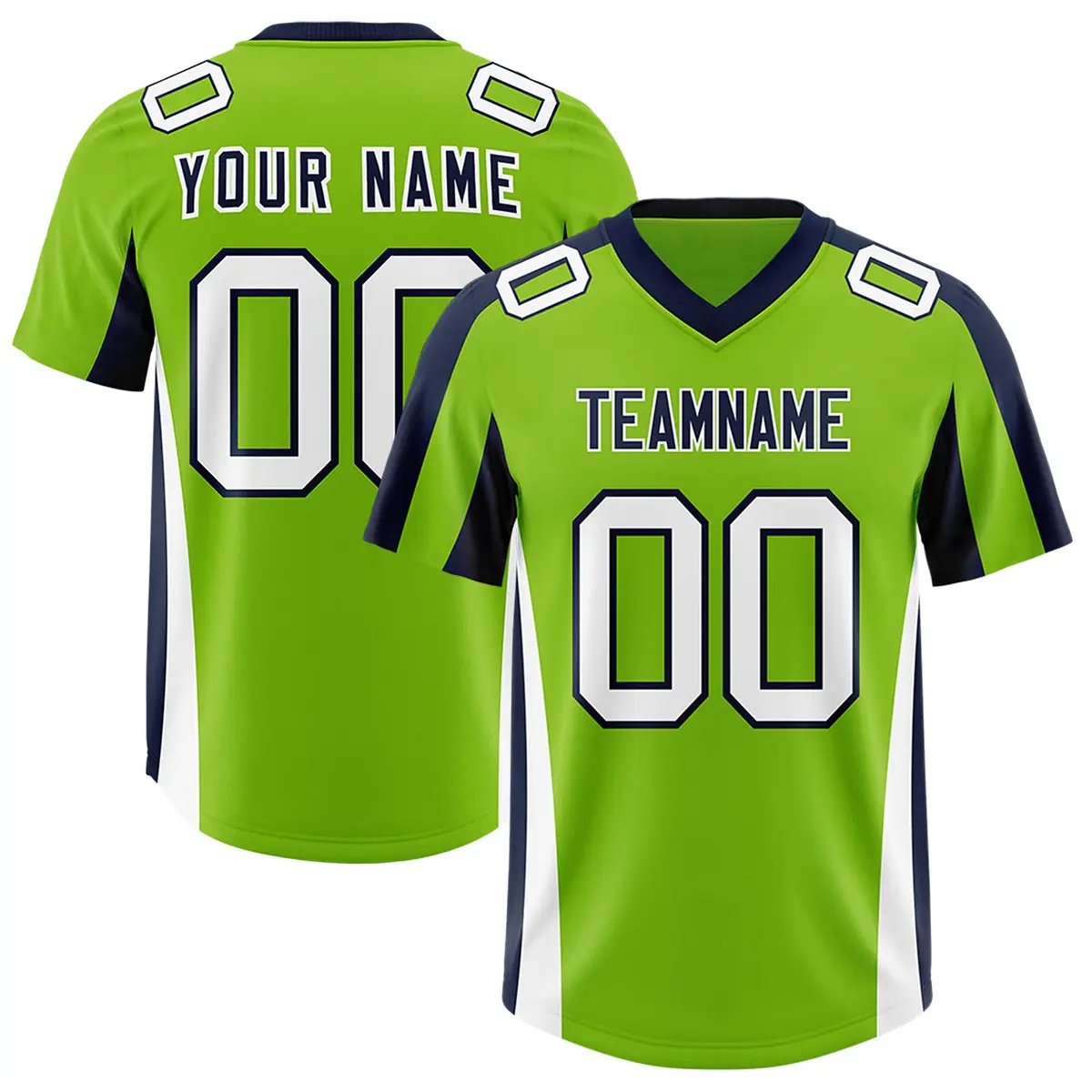 Neon Green Navy Side Stripe Athletic Football Jersey