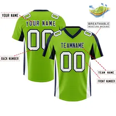 Neon Green Navy Side Stripe Athletic Football Jersey 2