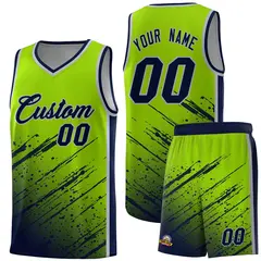 Neon Green Navy Splash Basketball Uniforms for Teams