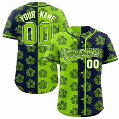 Neon Green Navy Split Flower Graffiti Baseball Jersey 1