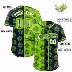 Neon Green Navy Split Flower Graffiti Baseball Jersey 2