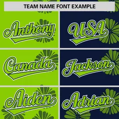 Neon Green Navy Split Flower Graffiti Baseball Jersey 3