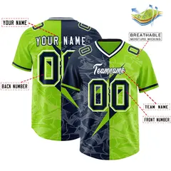 Neon Green Navy Split Lightning Pattern Football Jersey 2