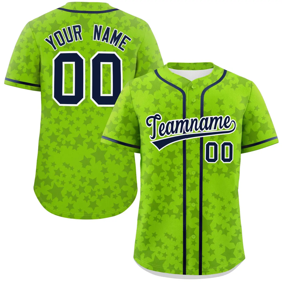 Neon Green Navy Star Graffiti Baseball Jersey