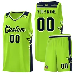 Neon Green Navy Star Graffiti Basketball Jersey Uniform