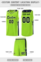 Neon Green Navy Star Graffiti Basketball Jersey Uniform 2