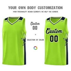 Neon Green Navy Star Graffiti Basketball Jersey Uniform 3