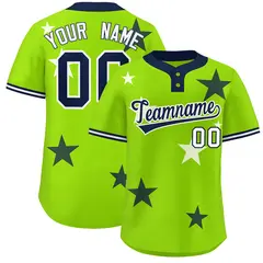 Neon Green Navy Star Graffiti Two-Button Baseball Jersey 1