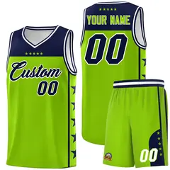 Neon Green Navy Star Pattern Basketball Jersey 1