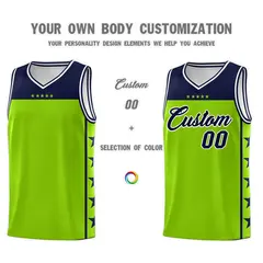 Neon Green Navy Star Pattern Basketball Jersey 3
