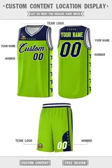Neon Green Navy Star Pattern Basketball Jersey 5