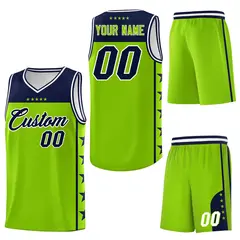 Neon Green Navy Star Pattern Basketball Jersey 6