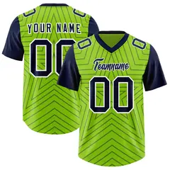 Neon Green Navy Star Pattern Raglan Football Jersey 1