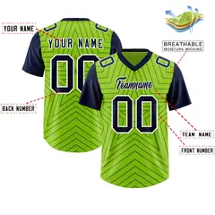 Neon Green Navy Star Pattern Raglan Football Jersey 2