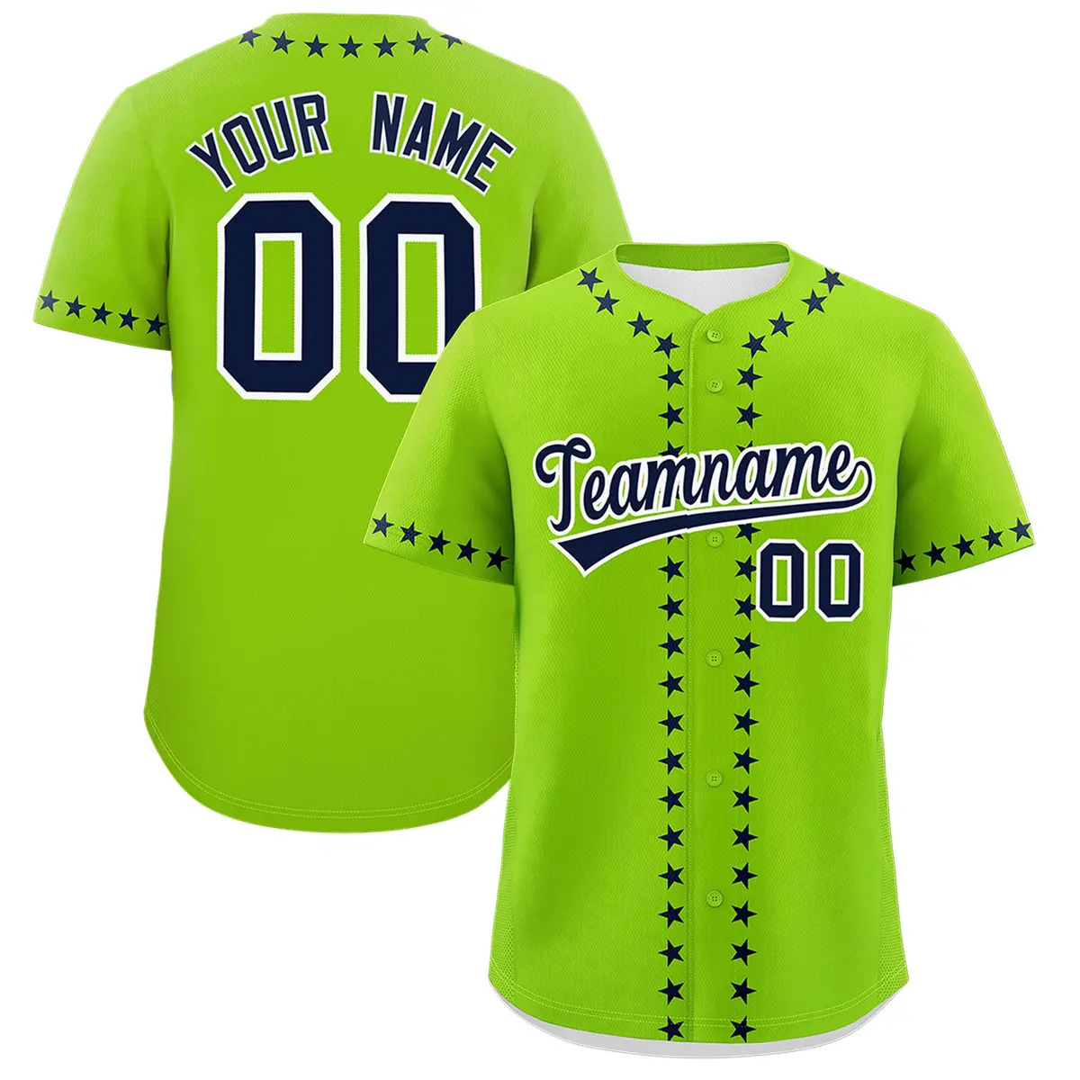 Neon Green Navy Star Ribbing Authentic Baseball Jersey