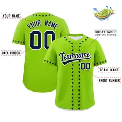 Neon Green Navy Star Ribbing Authentic Baseball Jersey 2