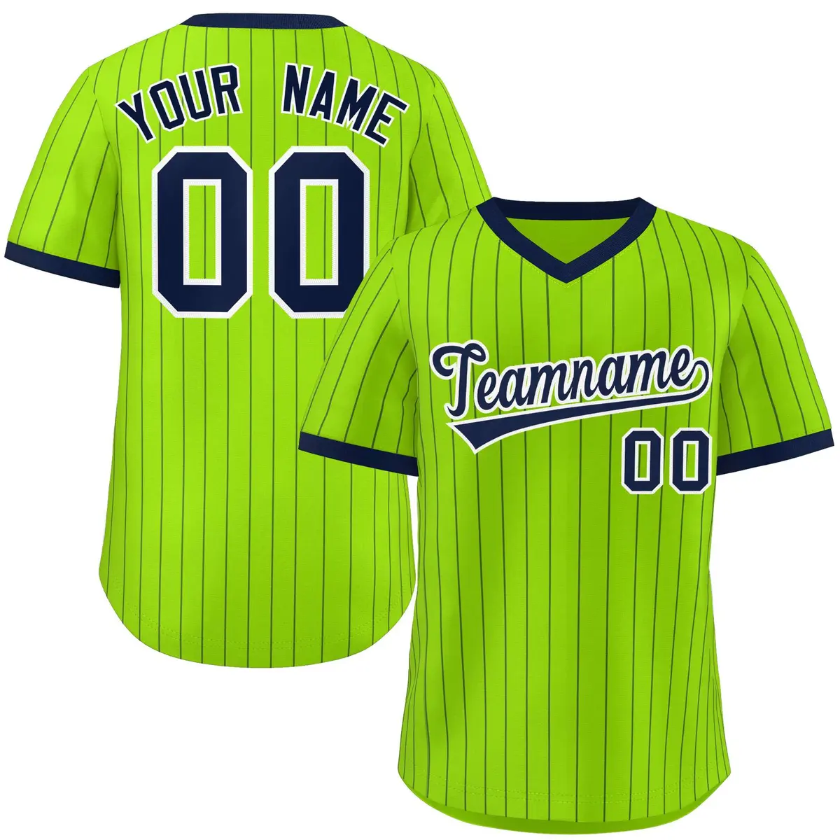 Neon Green Navy Stripe Authentic Pullover Baseball Jersey