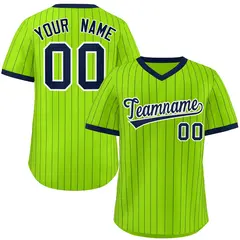 Neon Green Navy Stripe Authentic Pullover Baseball Jersey 1