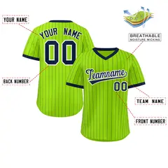 Neon Green Navy Stripe Authentic Pullover Baseball Jersey 2
