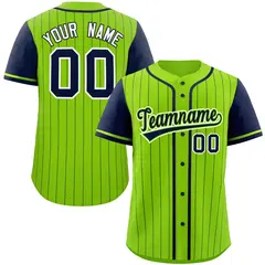 Neon Green Navy Stripe Raglan Authentic Baseball Jersey