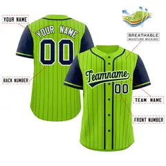 Neon Green Navy Stripe Raglan Authentic Baseball Jersey 2