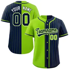Neon Green Navy Stripe-Solid Combo Authentic Baseball Jersey 1