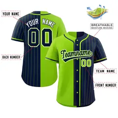 Neon Green Navy Stripe-Solid Combo Authentic Baseball Jersey 2