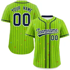 Neon Green Navy Stripe Star Pattern Baseball Jersey 1