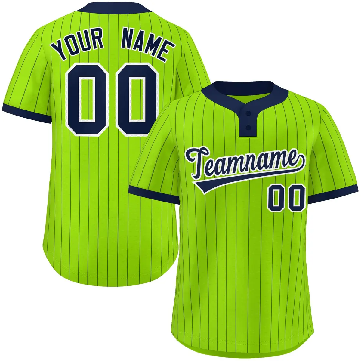 Neon Green Navy Stripe Two-Button Softball Jersey
