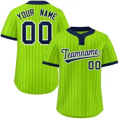 Neon Green Navy Stripe Two-Button Softball Jersey 1