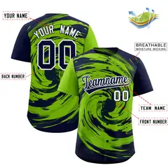 Neon Green Navy Swirl Graffiti Baseball Jersey 2