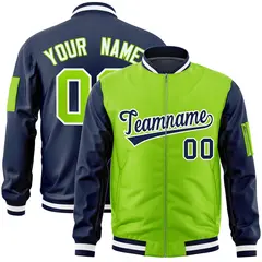 Neon Green Navy Two-Tone Varsity Letterman Bomber Jacket 1
