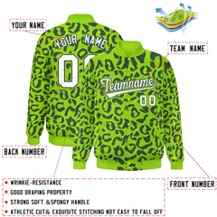 Neon Green Navy Varsity Full-Snap Leopard Graffiti Letterman Jacket 2