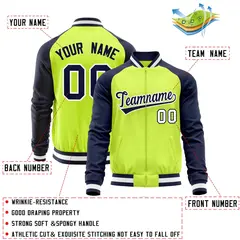 Neon Green Navy Varsity Full-Zip Raglan Letterman Baseball Jacket 4