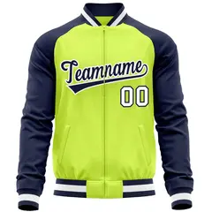 Neon Green Navy Varsity Full-Zip Raglan Letterman Baseball Jacket 5