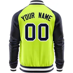 Neon Green Navy Varsity Full-Zip Raglan Letterman Baseball Jacket 6