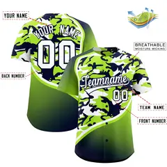 Neon Green Navy White Camo Gradient Fashion Baseball Jersey 2