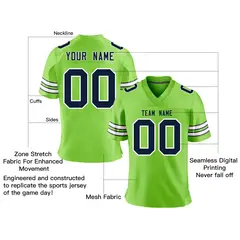 Neon Green Navy-White Classic Mesh Authentic Football Jersey 2