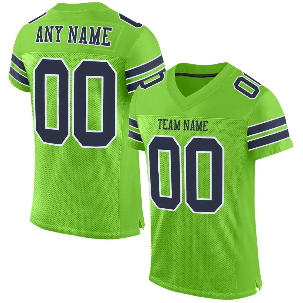 Neon Green Navy-White Classic Style Mesh Football Jersey